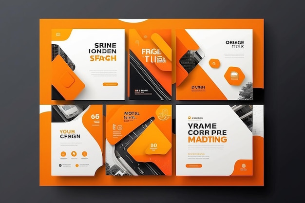 Social media post template orange modern design for digital marketing online or poster marketing template