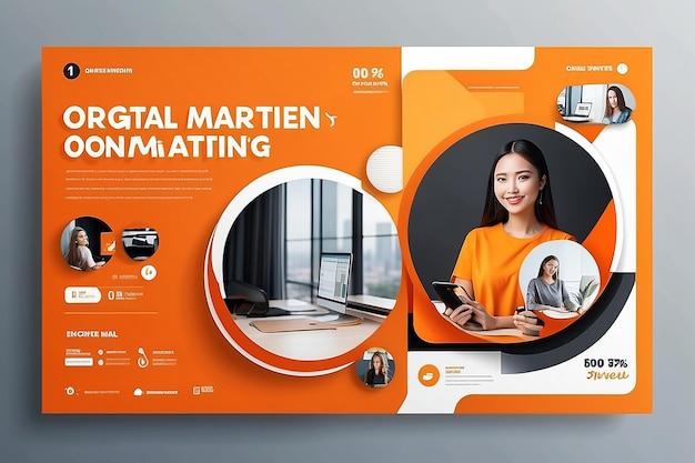 Фото Шаблон постов в социальных сетях оранжевый современный дизайн для цифрового маркетинга онлайн или маркетинга плакатов