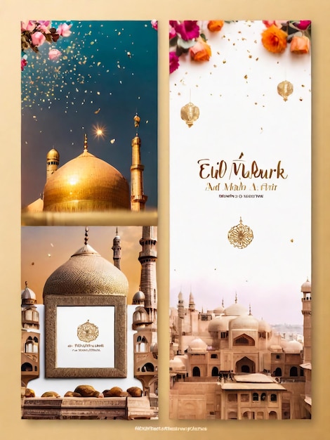 Photo social media post template with simple shape design eid mubarak background design good template for ramadan or eid design