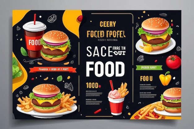 Foto social media post voedsel sjabloon lay-out in vector illustratie fast food restaurant menu social media marketing web banner