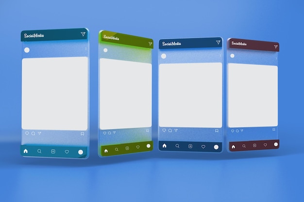 Social Media Posts Front View In Blue Background