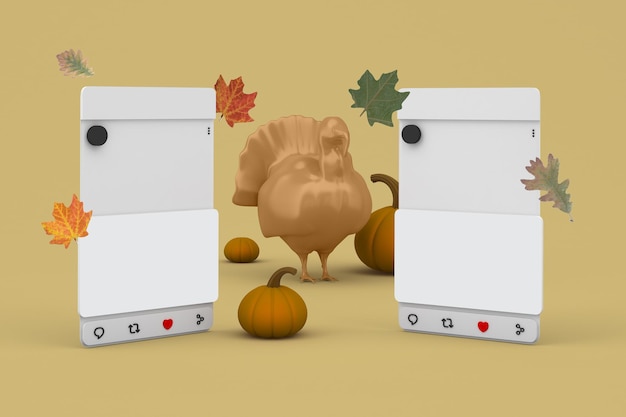 Social Media Posts Perspective Side With Thanksgiving Themed Background