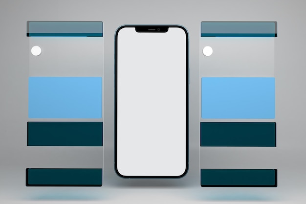 Post sui social media e rendering 3d sul lato anteriore del telefono