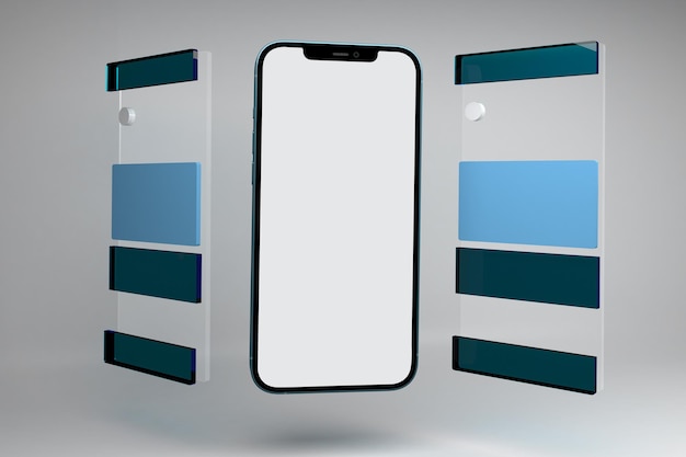 Social Media Posts and Phone Side View 3D Render