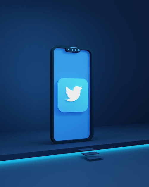 Social Media Twitter Icons with Smartphone 3D Rendered