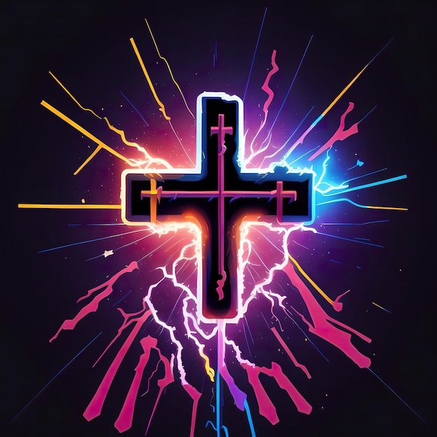 Foto social media vrolijk pasen voor het christendom portugees kruisbeeld kleurrijke elektrische bliksem vector