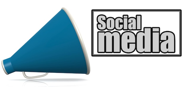 Social media word on blue megaphone