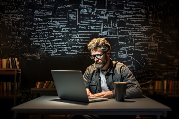 Photo a social network analysis typing on a computer on screen and coded software