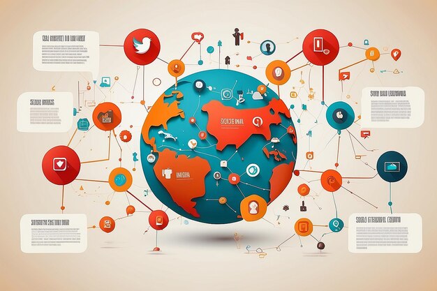 Foto rete sociale varie forme scintillanti pittogrammi impostati con la mappa del mondo nelle reti informatiche globali