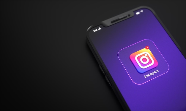 sociale media instagram pictogrammen en logo's op mobiele telefoon scherm 3D-achtergrond met kopie ruimte voor tekst