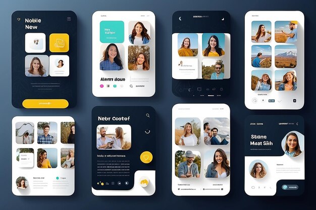 Foto sociale media netwerk mobiele app met foto's en verhaal tegels sjabloon gebruikersprofiel