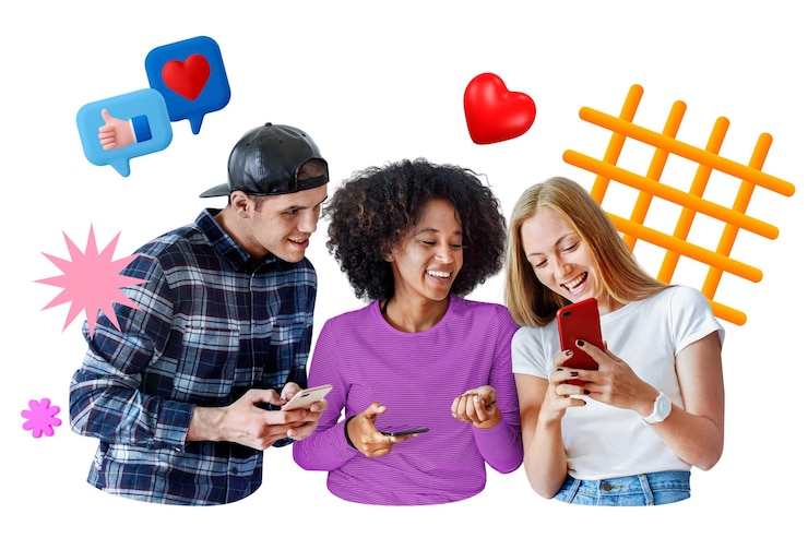 Photo socializing teenagers png sticker colorful remix transparent background