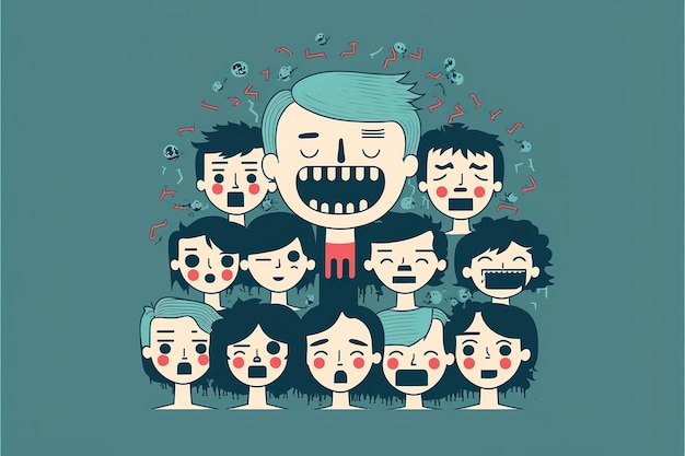 Sociopath in a group of people flat illustration