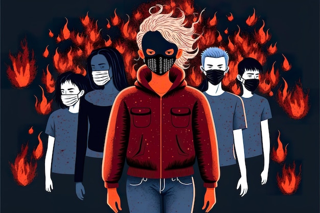 Sociopath in a group of people flat illustration