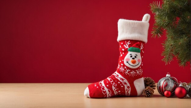 Рождественские носки изолированы на красном фоне