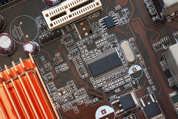 Socket electronics components on PC computer mainboard.