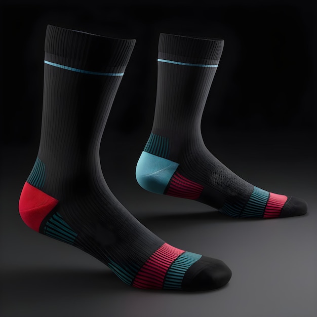 socks template for graphic design Black Socks With Red and Blue Stripes