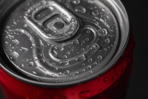 Photo soda or beer aluminium can pull ring macro