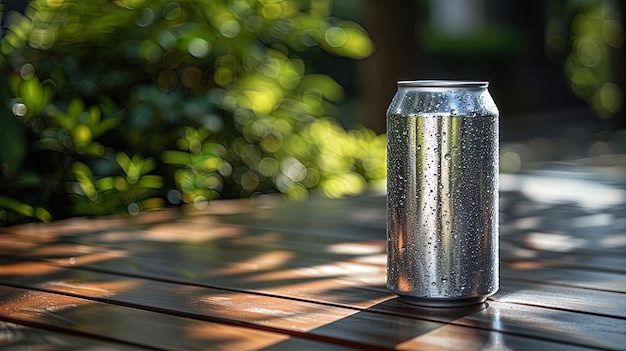 Soda blikje op houten tafel