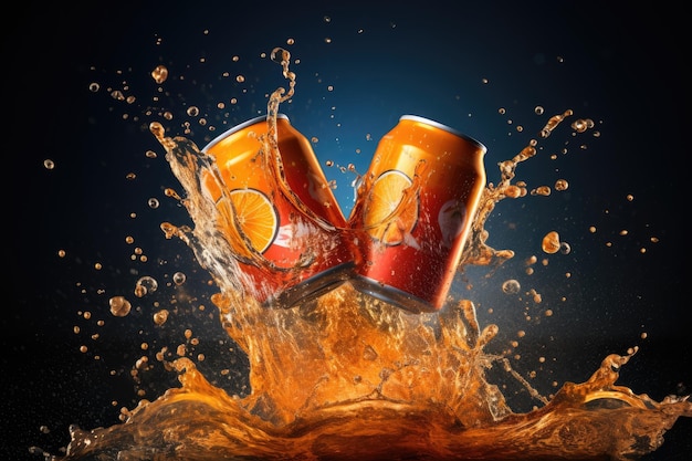 Soda blikjes met Splash Mockup ai gegenereerd