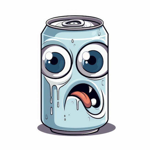 Soda can with eyes mouth cartoon style AI generated