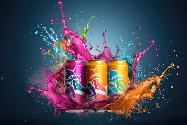 Soda Cans With Splash Mockup ai generated