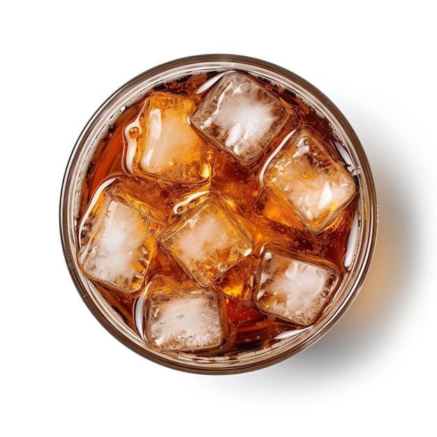 Soda cola met ijs top view geïsoleerd op witte of transparante achtergrond AI Generated