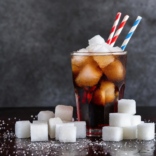 Photo soda ice and sugar cubes on the side