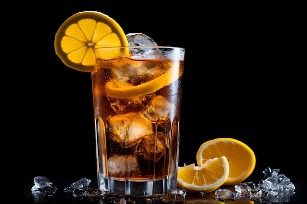 Foto soda con ghiaccio e fetta di limone