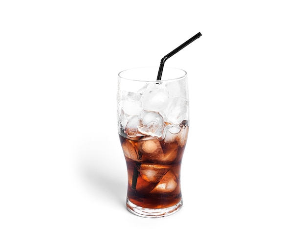 Soda with ice in a transparent glass isolated on a white background. High quality photo