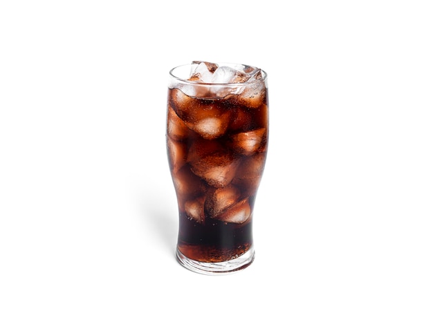 Soda with ice in a transparent glass isolated on a white background. High quality photo