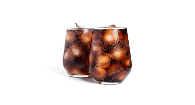 Soda with ice in a transparent glasses isolated.