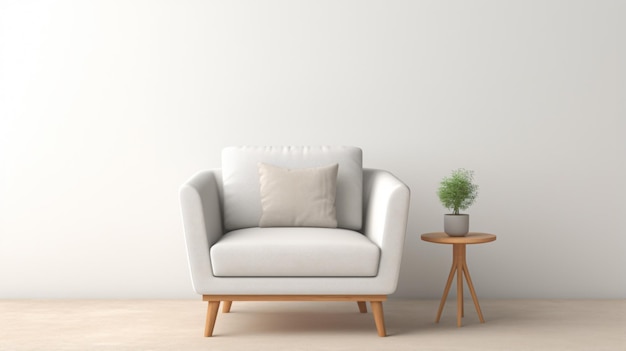 Sofa armchair with minimalist design in Muji style 3D render