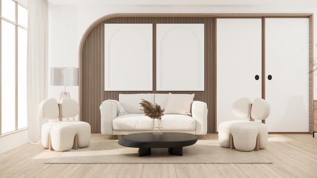 Sofa fauteuil minimalistisch design muji-stijl 3D-rendering