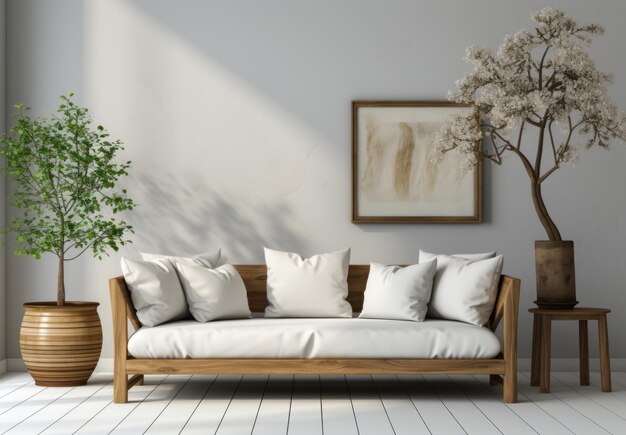 sofa in a in front of a white wall