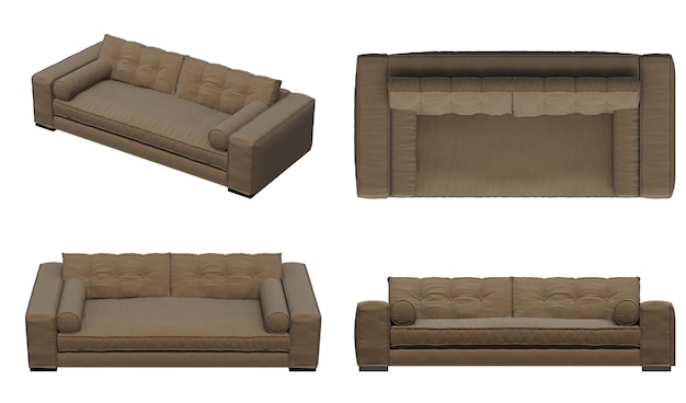 диван на белом фоне, внутренняя мебель, 3D иллюстрация, cg render