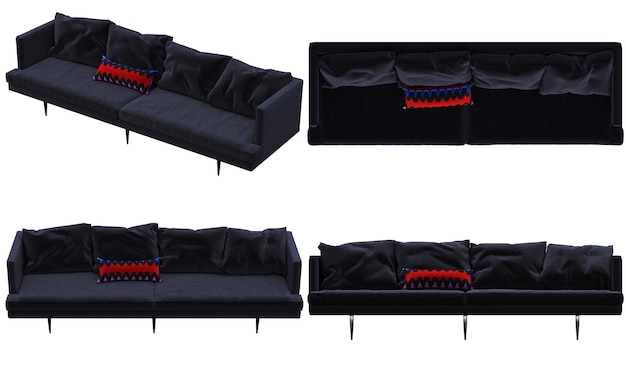 Photo sofa isolated on white background, interior furniture, 3d illustration, cg render