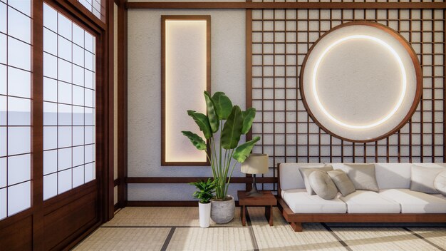 Sofa japanese style on room. 3D rendering