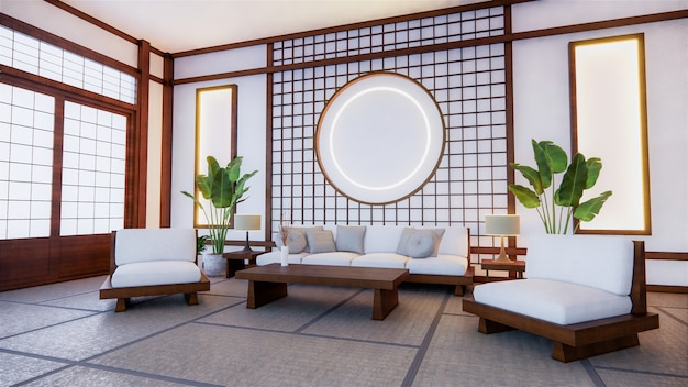 Sofa japanese style on room. 3D rendering