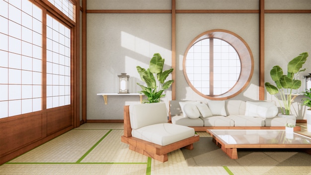 Sofa japanese style on room. 3D rendering