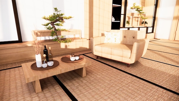 Sofa Japanse stijl op de kamer. 3D-weergave