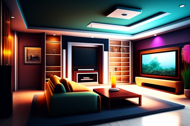 Sofa in living room interior design zoom background