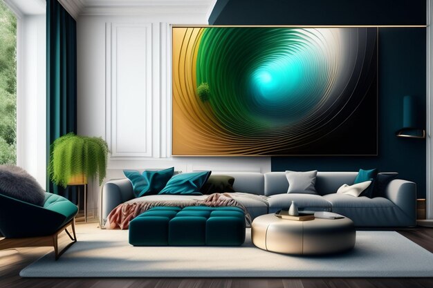 Sofa in living room interior design zoom background