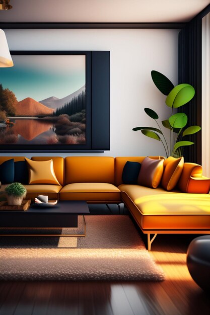 リビングルームのインテリアデザインのソファ ズーム背景