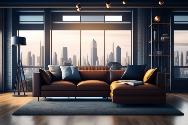 Sofa in living room interior design zoom background