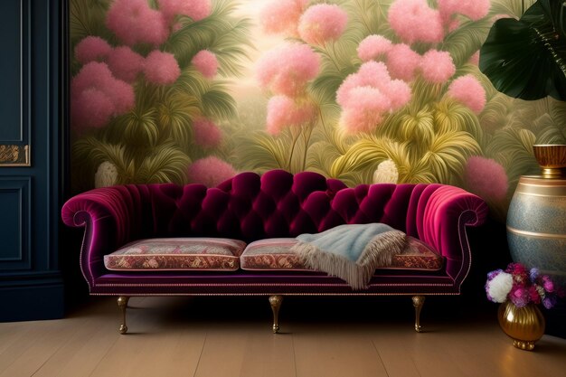 Sofa in living room interior design zoom background