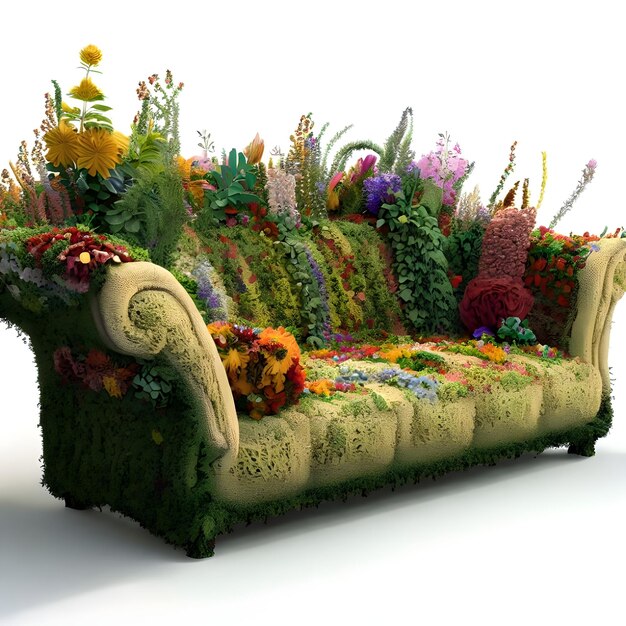 Sofa made entirely of local plants flowers and herbs