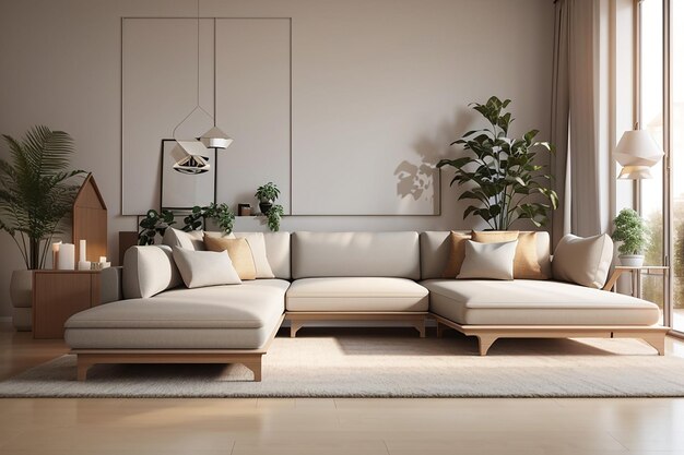 Sofa modular in living room interior 3d rendering