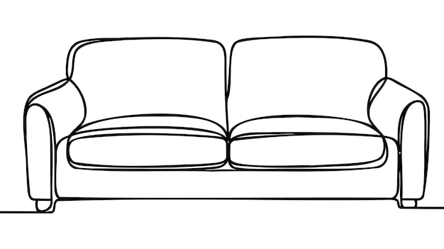 Photo sofa in one continuous line drawing interior with couch in simple linear style editable stroke vector illustration