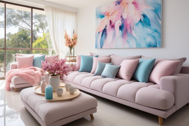 sofa pastel color and white wall in modern living room docoration inspiration ideas